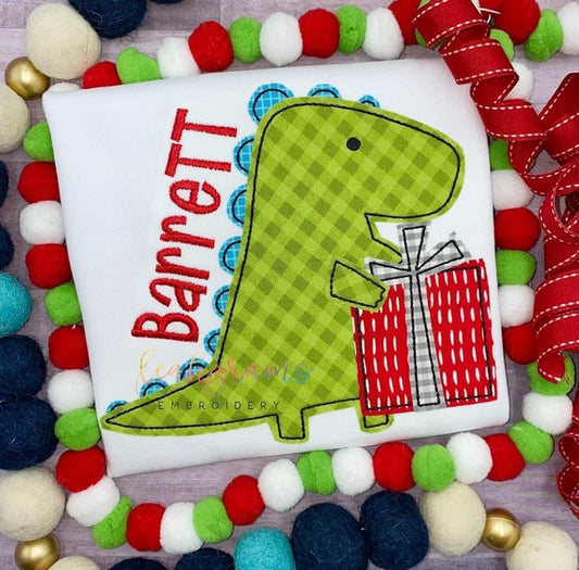 Dino Present with Name Applique Shirt