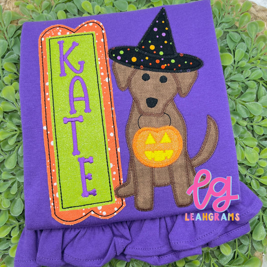 Halloween Dog Appliqué Name Shirt
