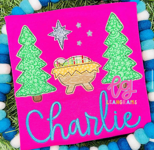 Manger Scene with Name Applique Shirt