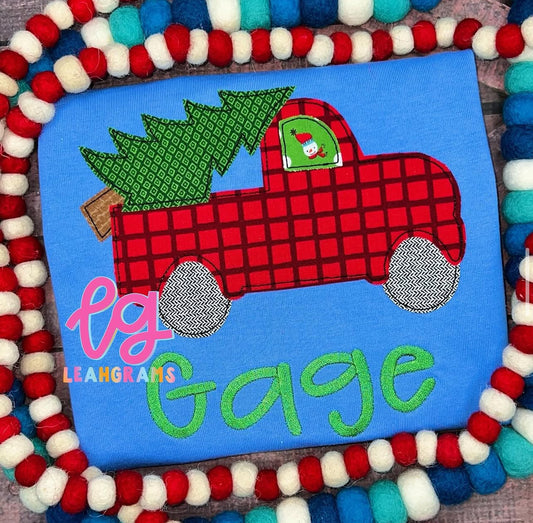 Little Truck Haulin’ a Christmas Tree Applique Shirt