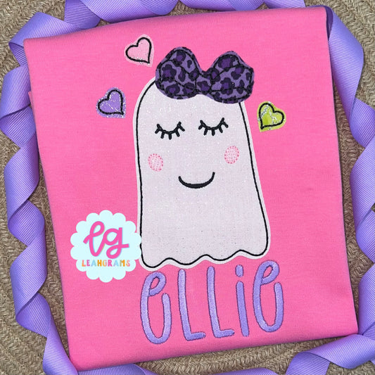 Smiley Ghost with Bow Name Shirt
