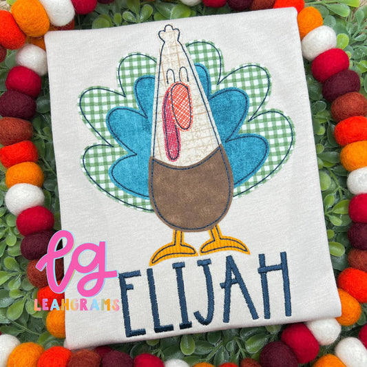 Happy Turkey with Name Appliqué Shirt - Boy