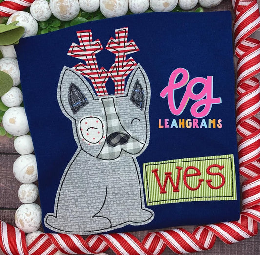 Antlered Puppy with Name Applique Shirt