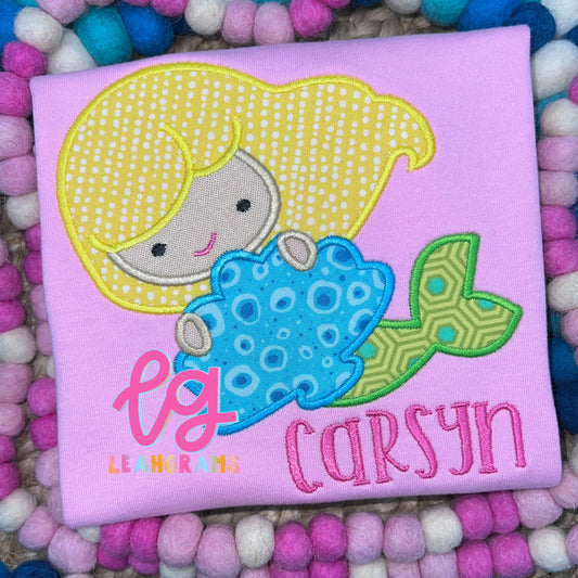 Blonde Mermaid with Shell Name Shirt