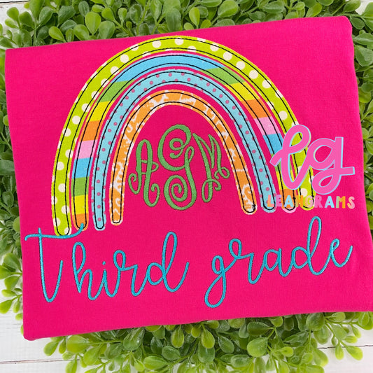 *Custom Grade* Teacher Rainbow Monogram Appliqué Shirt