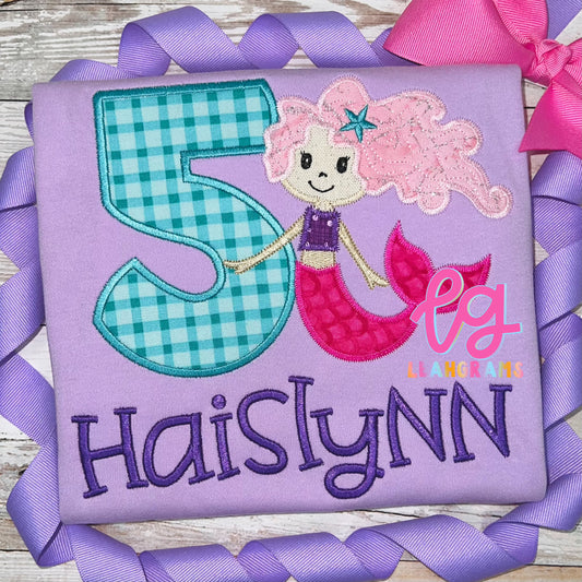 Mermaid with Starfish Birthday Shirt