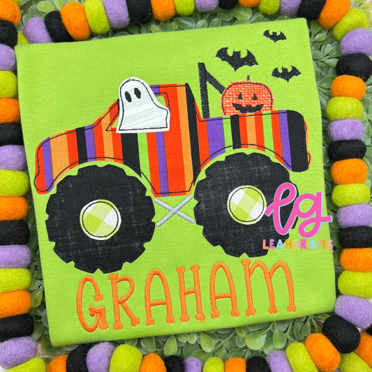 Halloween Truck Appliqué Name Shirt