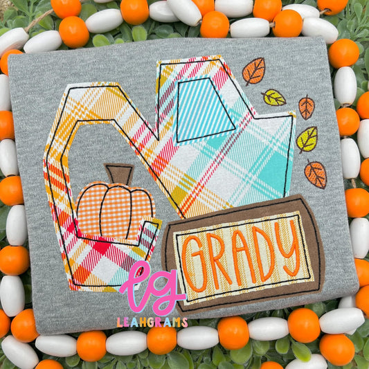 Fall Excavator with Name appliqué shirt