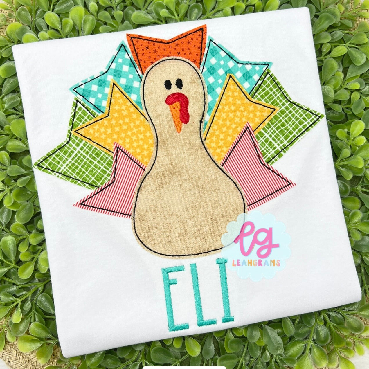 Geometric Thanksgiving Turkey Applique Shirt