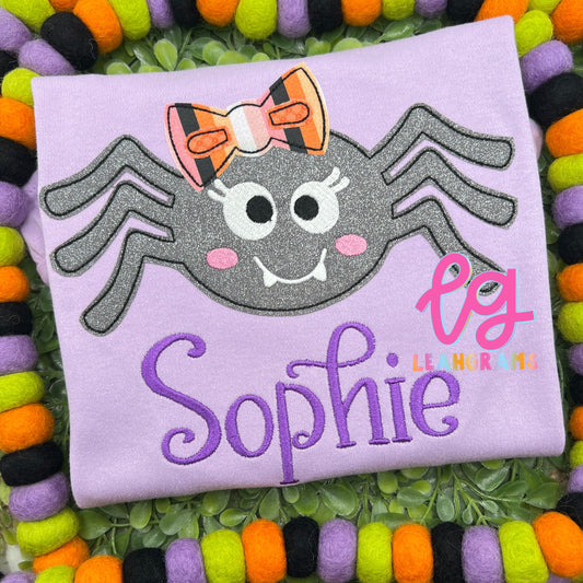 Halloween Spider Appliqué Name Shirt - Girl