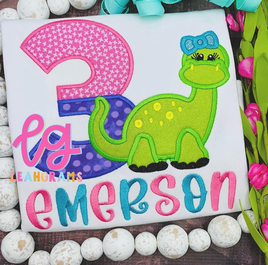 Girly Dino with Bow Birthday Shirt