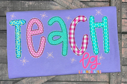 Teach Bouncy Font with Star/Sparkle Detail Applique Shirt