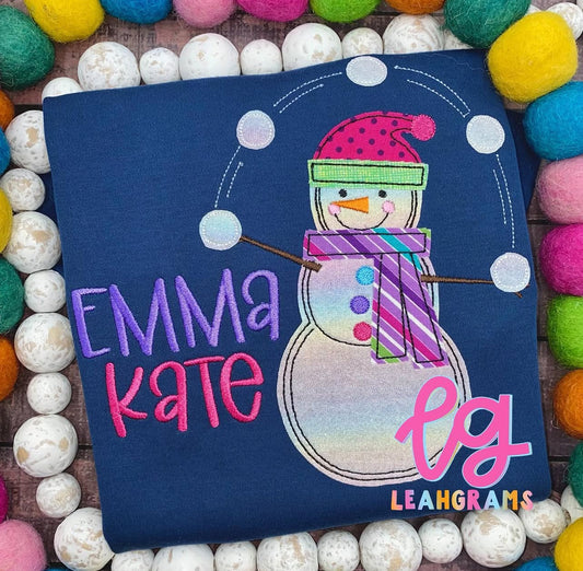 Juggling Snowman with Name Applique Shirt