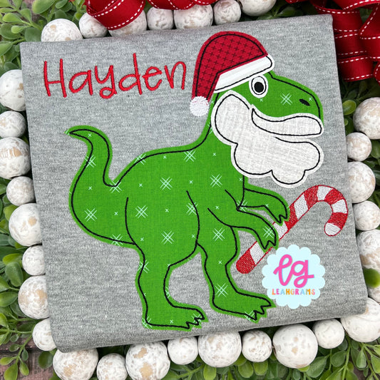 Bearded T-Rex Santa Applique Shirt