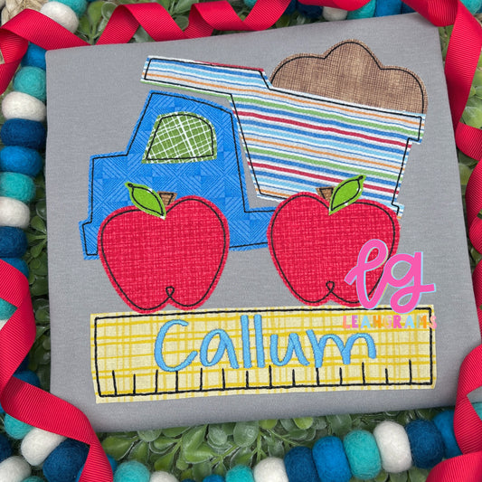 Apple Wheel Dump Truck  with Ruler Name Shirt