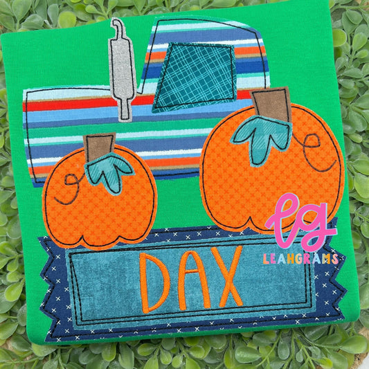 Pumpkin Wheel Tractor with name Applique Shirt