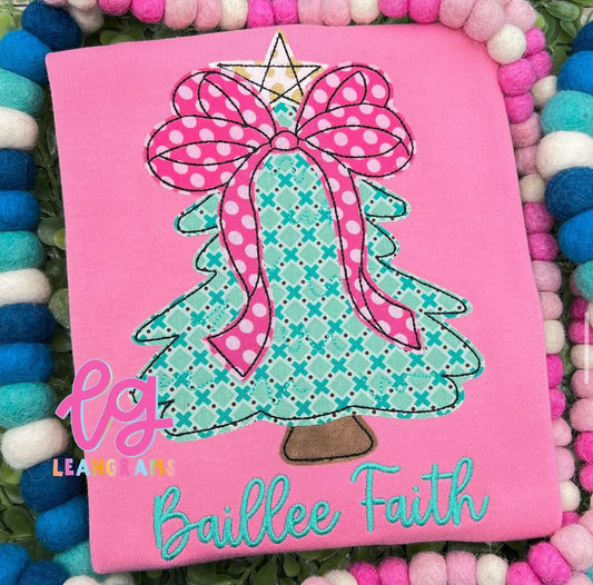 Large Bow Christmas Tree with Name Applique Shirt