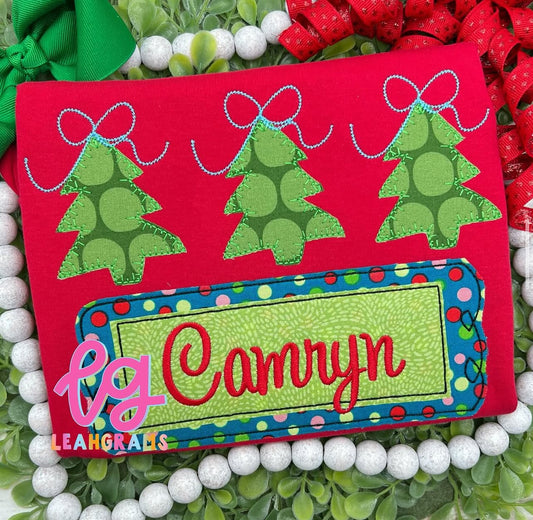 Bow-Topped Christmas Tree-O with Name Applique Shirt
