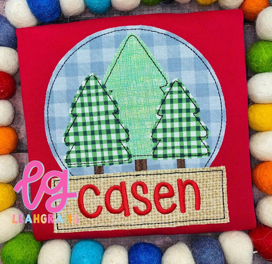 Framed Christmas Tree Scene Applique Shirt