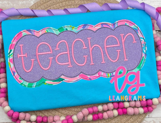 Bubbly Teacher Framed Applique Shirt