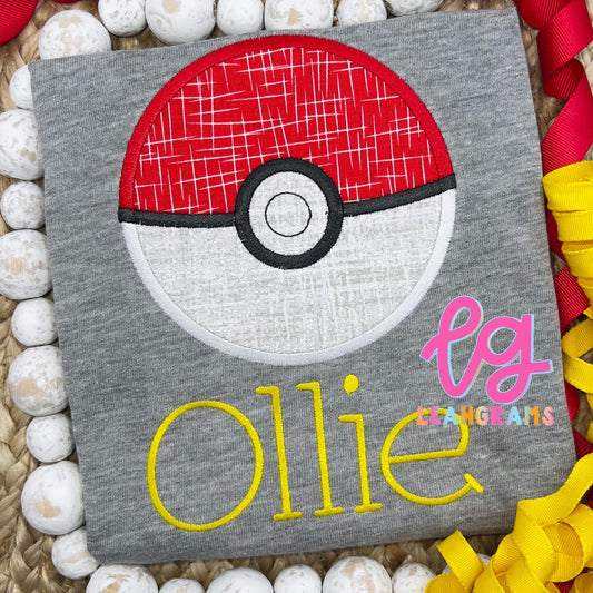 Inspired Applique Shirt- Pokeball