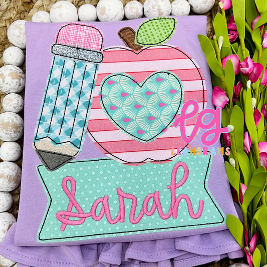 Heart of the classroom Appliqué Name Banner Shirt