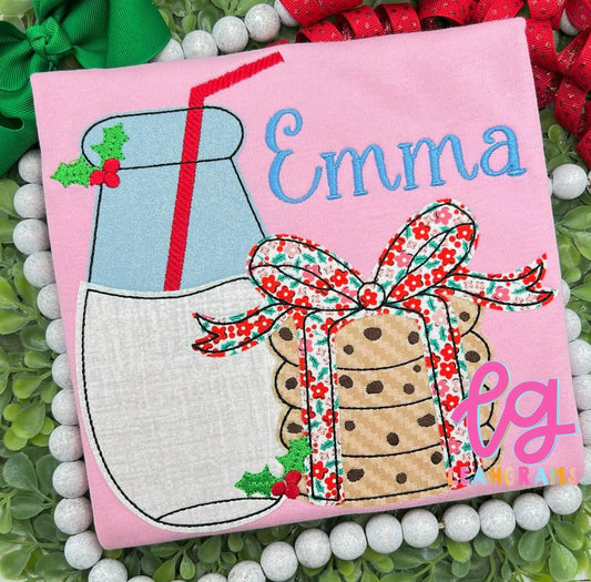 Girly Milk and Cookies with Name Applique Shirt