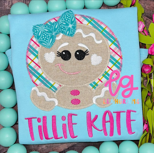 Framed Gingerbread Girl with Name Applique Shirt