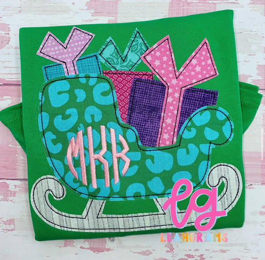 Present-Filled Sleigh with Monogram Applique Shirt