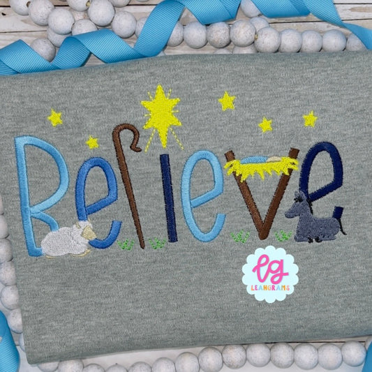 Believe Manger Scene Applique Shirt