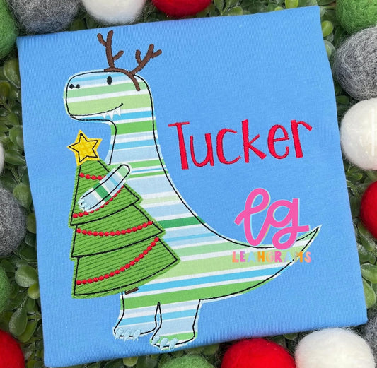 Dino Reindeer with Name Applique Shirt
