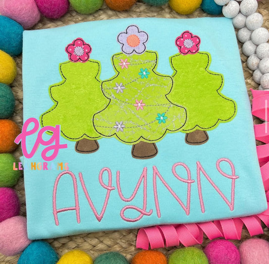 Flower-Topped Tree-O with Name Applique Shirt
