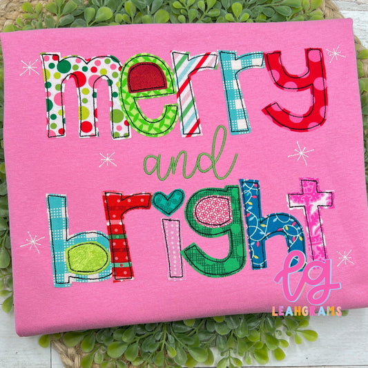 Fun Font Merry and Bright Applique Shirt