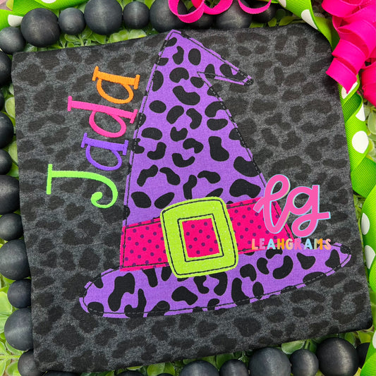 Halloween Witch Hat Appliqué Name Shirt