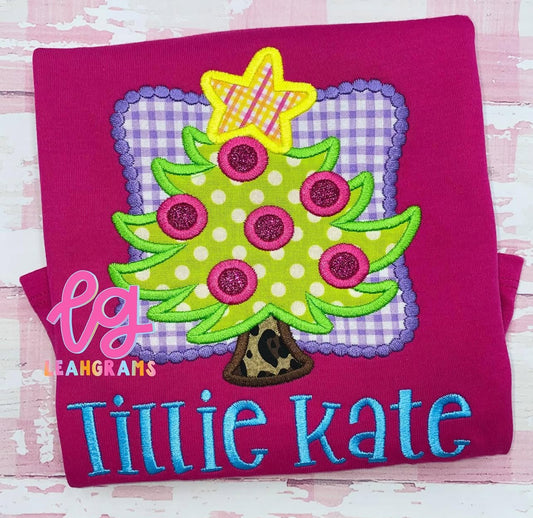 Framed Funky Christmas Tree Applique Shirt