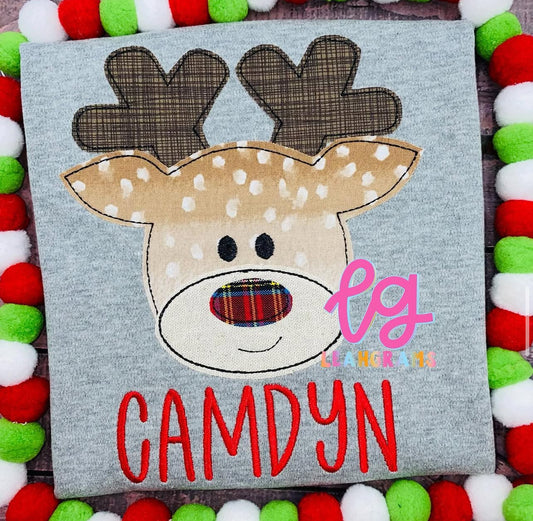 Happy Reindeer with Name Applique Shirt