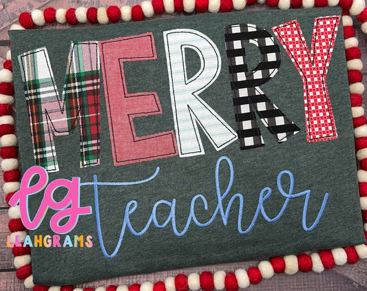 Merry Teacher Appliqué Shirt
