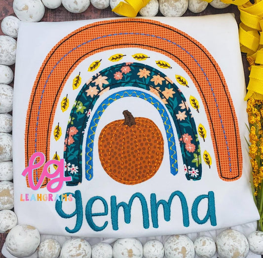 Rainbow with Pumpkin Appliqué Shirt