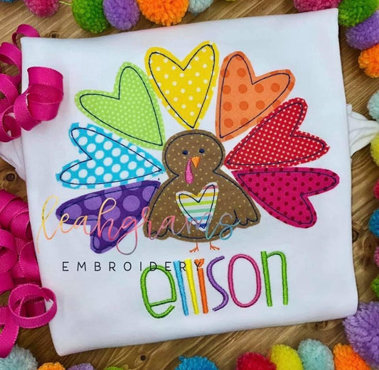 Heart Feather Turkey with Name Appliqué Shirt