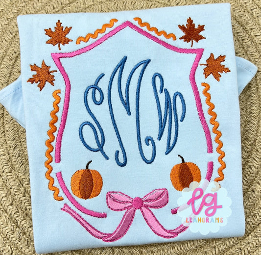 Fall Pumpkin Crest Monogram Shirt
