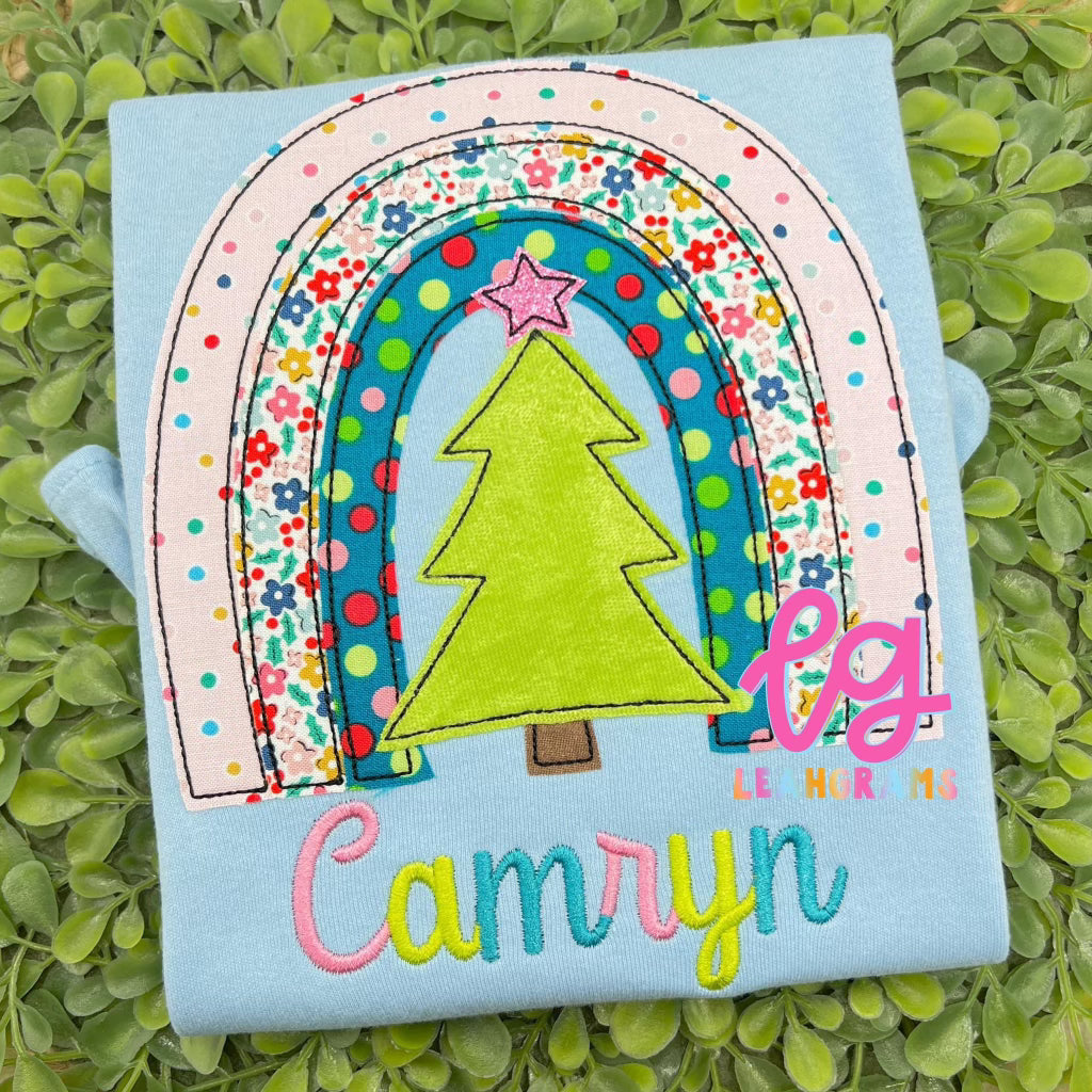 Rainbow with Tree Applique Shirt - Girl