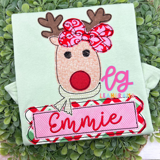 Reindeer with Bow Applique Shirt - Girl